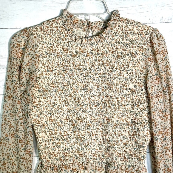 ILLA ILLA Smocked Mini Dress Ditsy Floral Long Sleeve Ruffle Hem - Picture 2 of 7